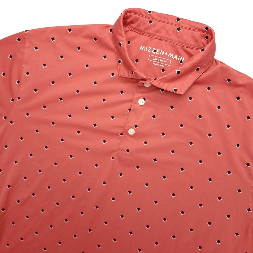 Mizzen+Main Polo Shirt Mens Large Pink Geometric Golf Performance Stretch Top